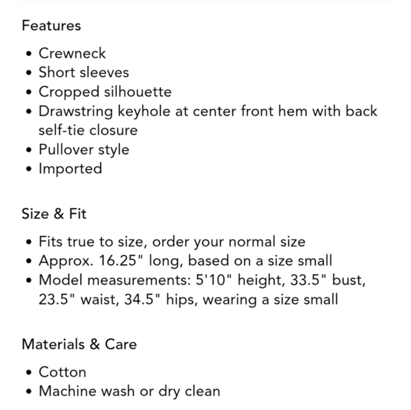 New Rails Zena Drawstring Keyhole Cropped Crewneck Tee Black Medium - Picture 9 of 9